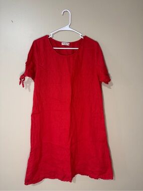 Terzo Millennio Made Italy 100% Linen Red Dress
